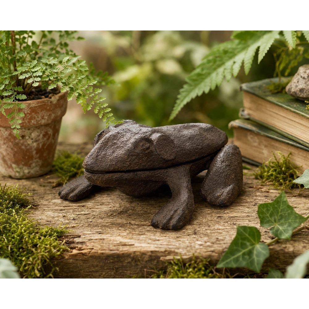 Vintage Cast Iron Frog Hinged Trinket Box Rustic Toad Figurine Key Holder Wilton